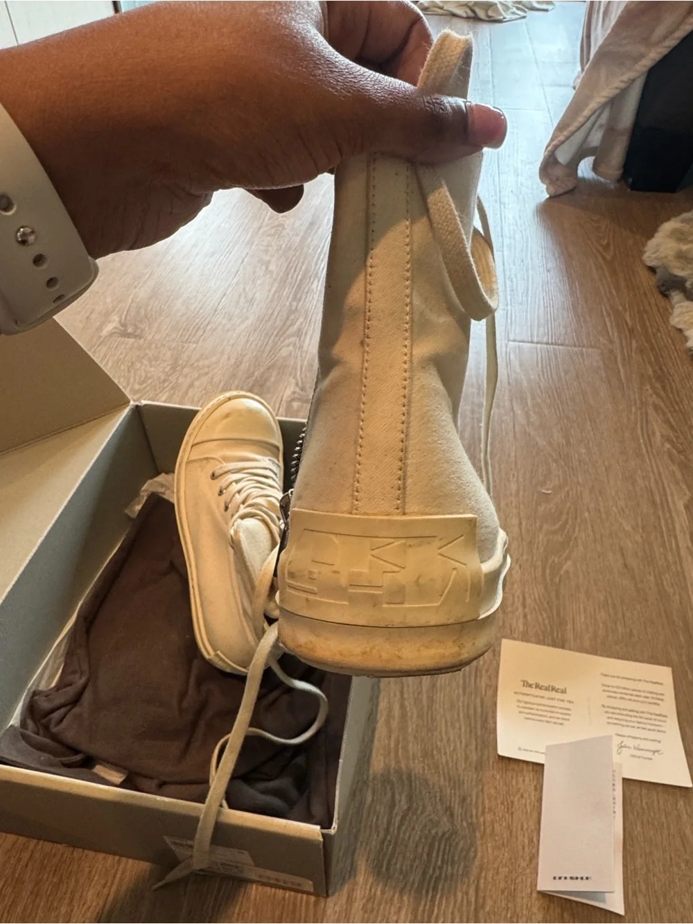 Rick Owens Beige/Tan High-Top Leather Sneakers with Side Zippers